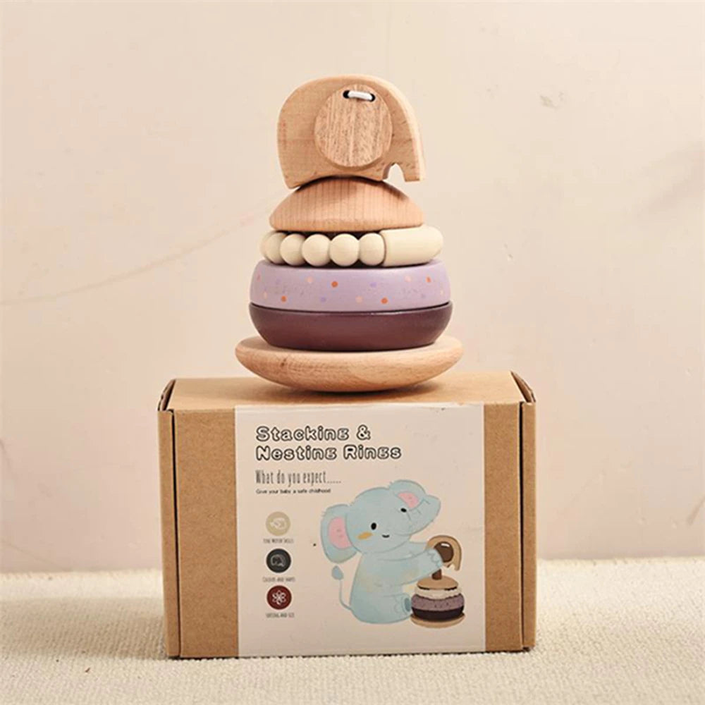 Wooden Stacking Tower With Animals - Montessori Grow