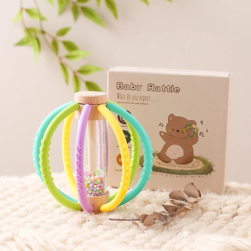 Wood & Silicone Rattle – Natural Stimulation for Curious Little Hands and Teething Relief - Montessori Grow
