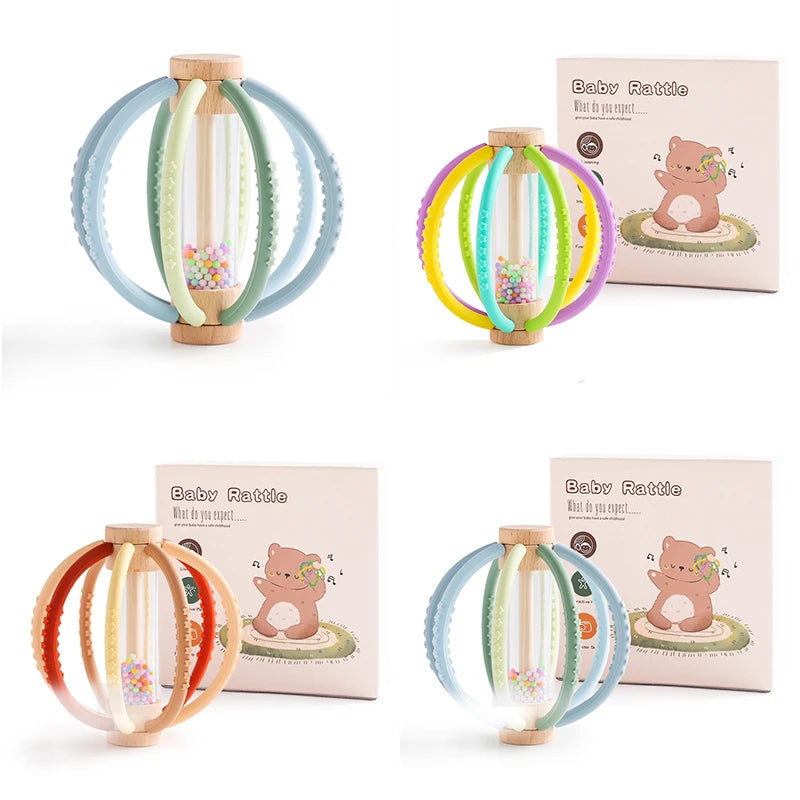 Wood & Silicone Rattle – Natural Stimulation for Curious Little Hands and Teething Relief - Montessori Grow