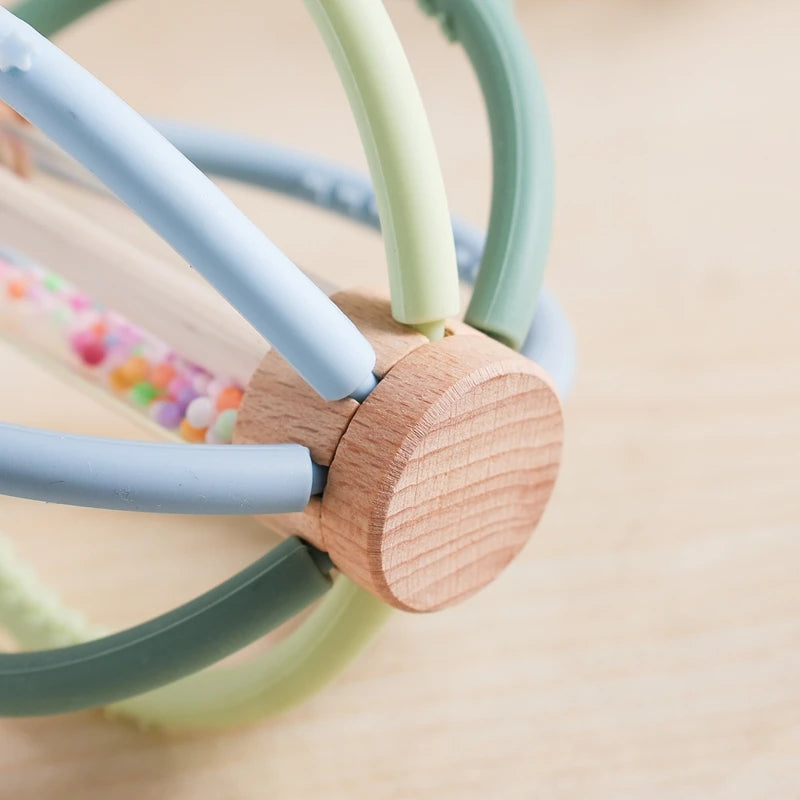 Wood & Silicone Rattle – Natural Stimulation for Curious Little Hands and Teething Relief - Montessori Grow