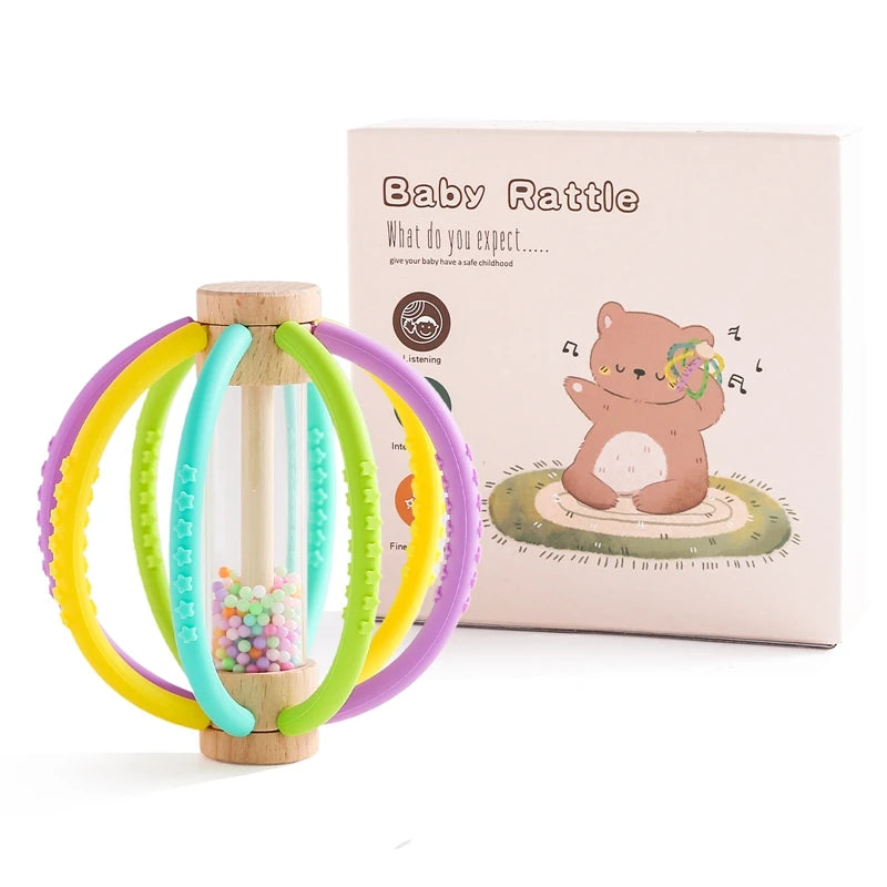 Baby Rattle Realistic Wood & Silicone Rattle – Natural Stimulation for Curious Little Hands ...