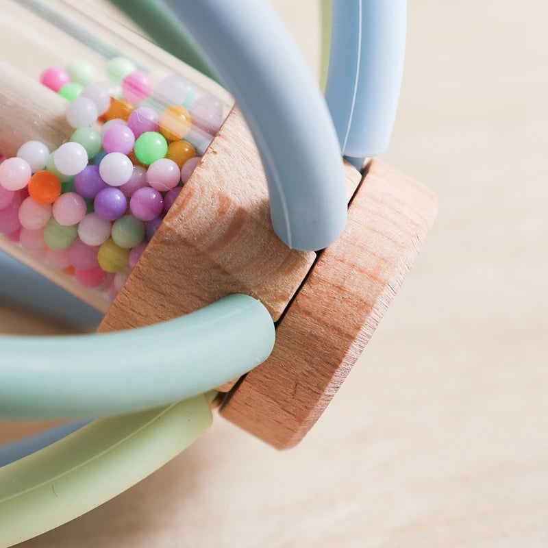 Wood & Silicone Rattle – Natural Stimulation for Curious Little Hands and Teething Relief - Montessori Grow